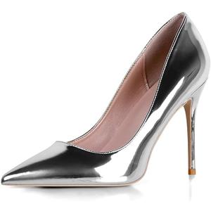 Elisabet Tang High Heels, Womens Pointed Toe Slip on Stilettos Party Wedding Pumps Basic Shoes (8, Silver)