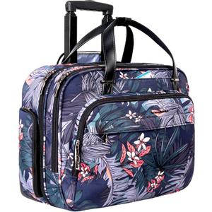 VANKEAN Rolling Laptop Bag Women with Wheels, Fits Up to 15.6 Inch Rolling Briefcase Water Repellent Rolling Computer Bag (Floral)