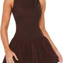 OZICERD Women Boat Neck Backless Mini Dress Sleeveless Going Out Dresses A-line Ruffle Babydoll Dress Short Vestidos -  Sma