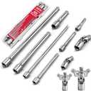 SEDY 9-Piece Socket Extension Bar Set, 1/4" & 3/8" Drive Ratchet Extensions 2", 3", 4", 6", 8" & 10" with Universal Joints, CR-V Steel for Tight Spaces