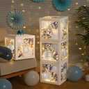Baby Shower Balloon Box Decorations, 4 Pcs Baby Blocks Transparent Balloon Boxes with “BABY GIRL” Letters, 4 Pack Led Fairy String Lights and 40 Pcs Latex Balloons for Gender Reveal Backdrop(Blue)
