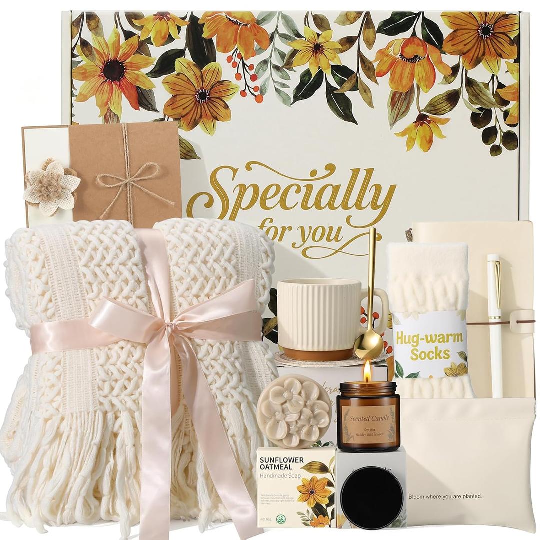 Mothers Day Gift for Mom Wife Grandma Sister Friend - Self Care Gifts for Women Birthday Gift, Get Well Soon Sympathy Gift Baskets for Women Care Package, Thinking of You Inspirational Gifts for Women, Ivory Gift Set