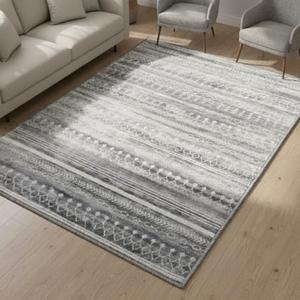 Muddy Mat® Greyline 5ft x 7ft Washable Area Rugs for Living Room, Bedroom & Dining Room – Modern Soft Low Pile Non Slip Carpet – Pet Friendly Waterproof Foldable Rugs for Home