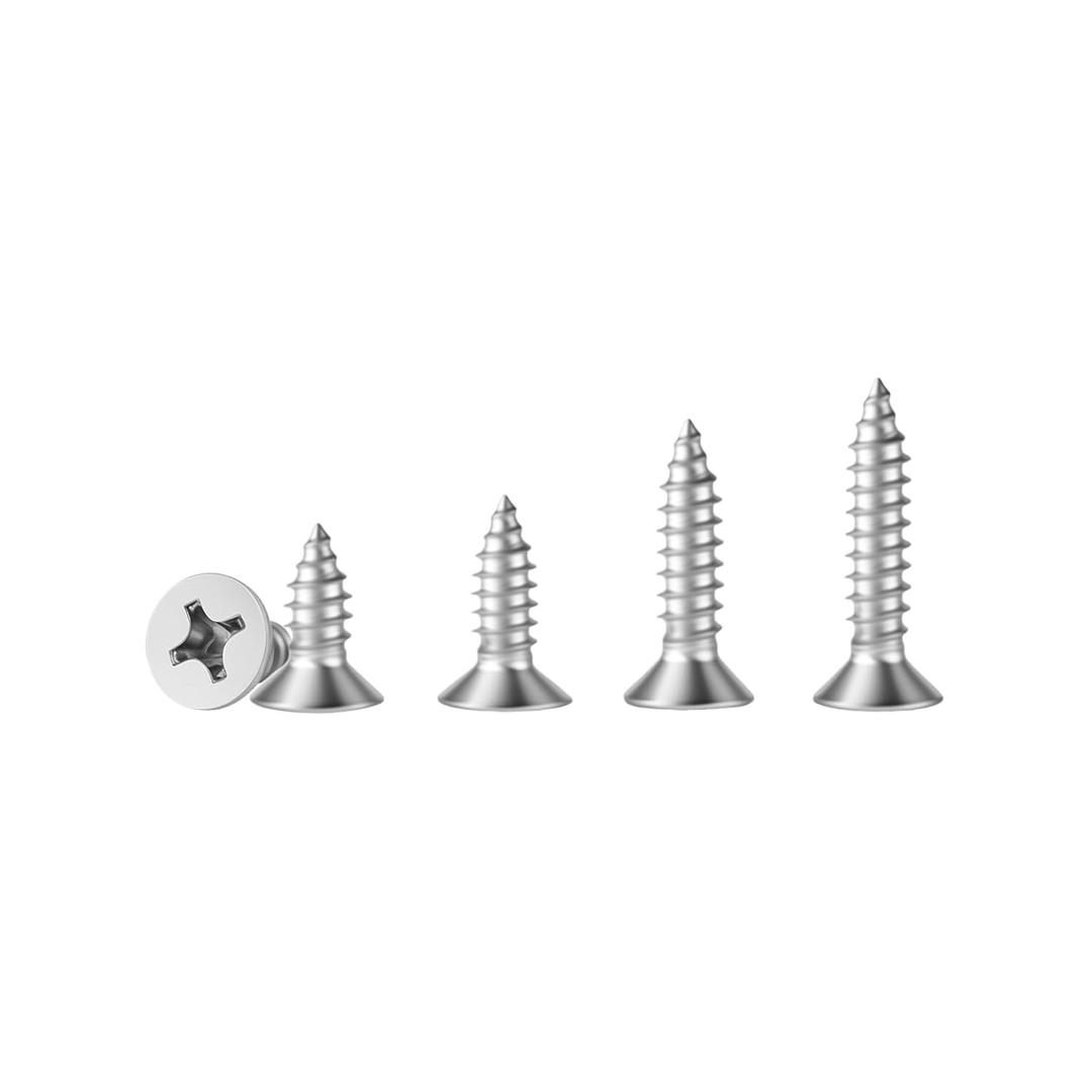 620 Pcs M3 Small Wood Screws - 304 Stainless Steel Phillips Flat Head Short Screw Kit, 4 Sizes (6/8/10/12mm), Salt Spray 1000hrs, for Cabinets, Bathroom Fixtures & Toy Models.