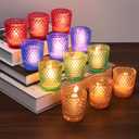 Votive Candle Holders 12Pcs,Glass Candelabra Candles Holders for table centerpiece,Colored multicolor Polka dot vintage votives Bulk for wedding,return gift (Colorful,Set of 12)