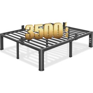 16 inch Queen Bed Frame with Round Corner Legs and Headboard Hole Mattress Slide Stopper 3500 lbs Heavy Duty Metal Platform,Steel Slats Support,No Box Spring Needed,Easy Assembly,Noise Free