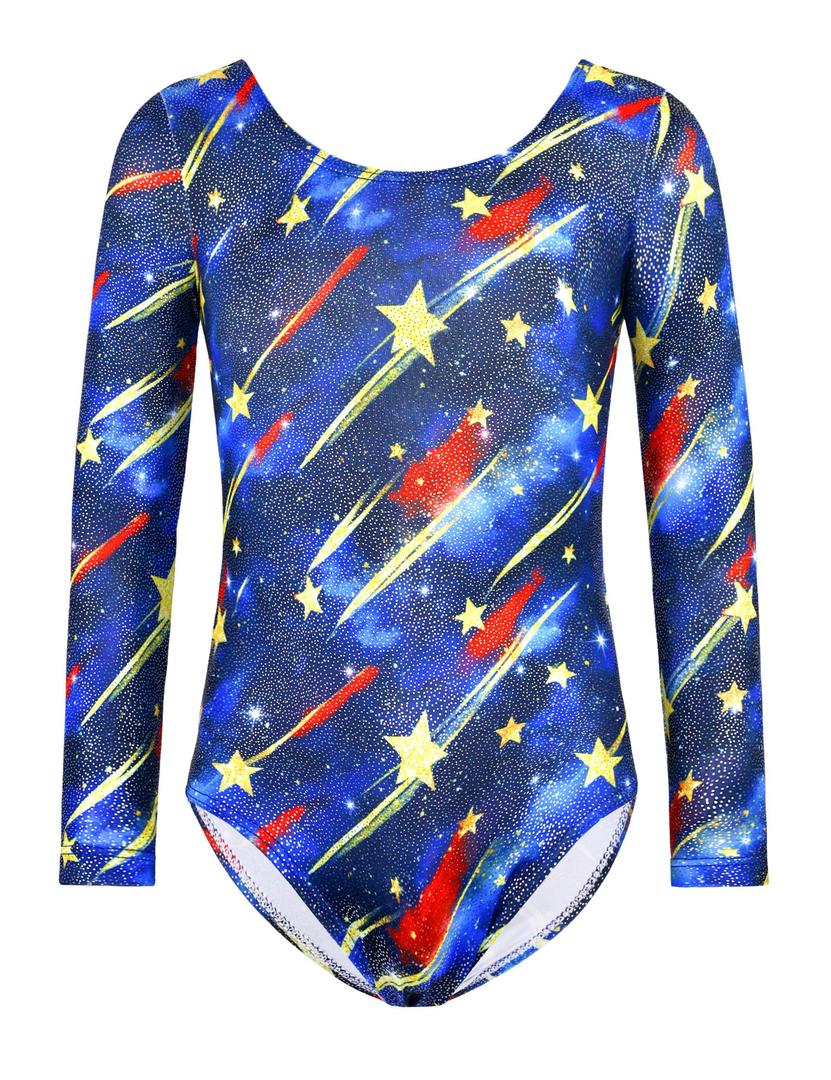 Snowheart Leotards for Girls Size 3-4T Meteor Shower Tumbling Unitard Long Sleeve Leotards Toddler One Piece Crew Neck