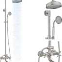 Exposed Shower System, 3 Function Outdoor Shower Kit with Wall Mounted, 8 Inch Rain Shower Head, Handheld Shower & Tub Spout, Dual Handle Shower Faucet Set, Brushed Nickel