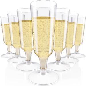 JOLLY CHEF 100 Pack Plastic Champagne Flutes Disposable 5 oz Clear Plastic Champagne Glasses Perfect for Wedding, Thanksgiving Day, Christmas