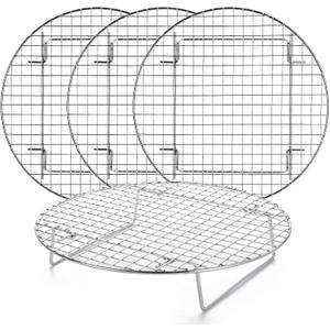 Foraineam 4 Pack 10.5 inch Steamer Rack Round Grilling Rack for Cooling Steaming Baking Cooking, Lifting Food in Pots, Cake Pan, Pressure Cooker and Oven