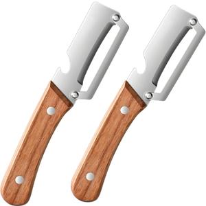 Multifunctional Vegetable Peeler with Wooden Handle, 2-in-1 Stainless Steel Vegetable Peeler with Built-in Bottle Opener for Kitchen, Hand Held Peeler Slicer Kitchen Tool for Fruit and Vegetable