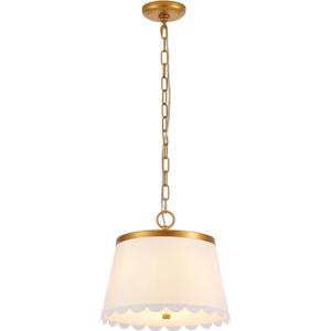 Flower Pendant Lighting, Modern Chandelier with Cream White Fabric Drum and Antique Brass Brush Paint Finish Shade for Nursery Kids Room Bedroom Kitchen Hallway Entryway 3-Light