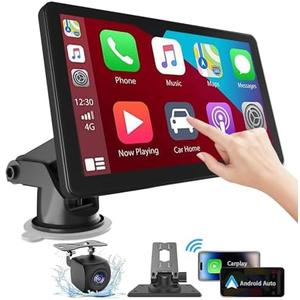 7 Inch Carplay Screen for Car with Wireless Apple Carplay & Android Auto, GPS Navigation, Backup Camera, Mirror Link, Bluetooth, AUX, FM, Siri, Voice Control for All Vehicles