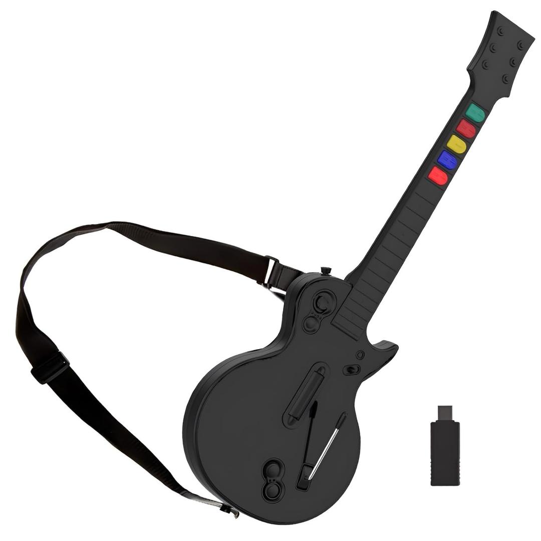 DOYO PC Guitar Hero Controller, Wireless PS3 Guitar Hero with Dongle for PC and PlayStation 3, Compatible with Guitar Hero, Rock Band, Clone Hero, Adjustable Strap (Black)