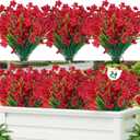 Lnoicy 24 Pcs Artificial Flowers for Outdoor,Plastic Flowers Decoration, UV Resistant Faux Flowers Shrubs, Artificial Plants for Indoor Outside Garden Home Wedding Farmhouse(Red)