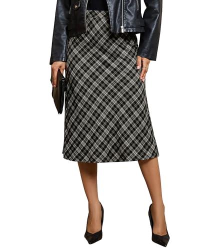 luvamia A Line Skirt Mid Length Black Plaid Skirt Black Midi Skirts for Women Black Large