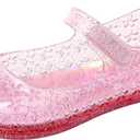Princess Dress Sandals Jelly Shoes for Toddler Girls Size 8, Blue Bird Nest Layered Lines Mary Jane Flats Childrens Clear Glitter with Hollow-Carved (Pink With Sole)