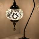 Swan Neck Turkish Moroccan Lamp Handmade Stained Mosaic Glass Vintage Lamp Shade Bohemian Tiffany Style Bedside Night Lamp Lighting for Bedroom Living Room (White1)