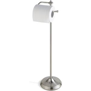 SunnyPoint Bathroom Free Standing Toilet Tissue Paper Roll Holder Stand with Reserve Function, Satin Nickel