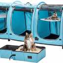 Portable Three Compartment Show House Cat Cage Condo - Easy to Fold & Carry Kennel - Comfy Puppy Home & Dog Travel Crate with Portable Carry Bag,2 Hammocks,3 Mats and Collapsible Litter Boxs, Blue