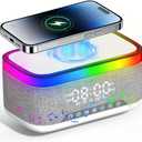 Bluetooth Speaker with Wireless Charging, Alarm Clock Radio for Bedrooms 6 in 1 Dimmable Digital Clock with FM Radio White Noise Charging Station RGB LED Night Light for iPhone Samsung