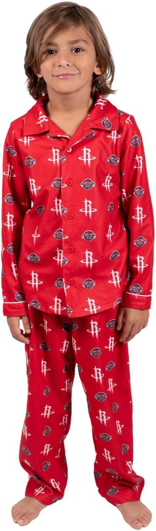 Ultra Game Youth NBA Official 2-Piece Super Soft Button Down Pajamas Set (Red)