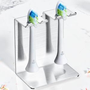 Toothbrush Head Holder for Shower Bathroom, YAYINLI Electric Toothbrush Holders Wall Mounted or Tabletop, SUS304 Stainless Steel Metal Tooth Brush Holder, Brushed Nickel Tooth Brushing Holder