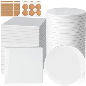 36 Pieces Sublimation Coasters, GOH DODD Glossy Ceramic Tiles Glazed Blanks with Cork for DIY Alcohol Ink Heat Transfer Painting Housewarming Gifts Wedding Arts Crafts School Education, 4 Inch