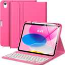 MoKo for iPad (A16) 11th Generation Case with Keyboard 11 inch 2025, iPad 10th Generation 10.9 inch Case with Pencil Holder, Multi-Angle Detachable Bluetooth Keyboard, Persian Pink