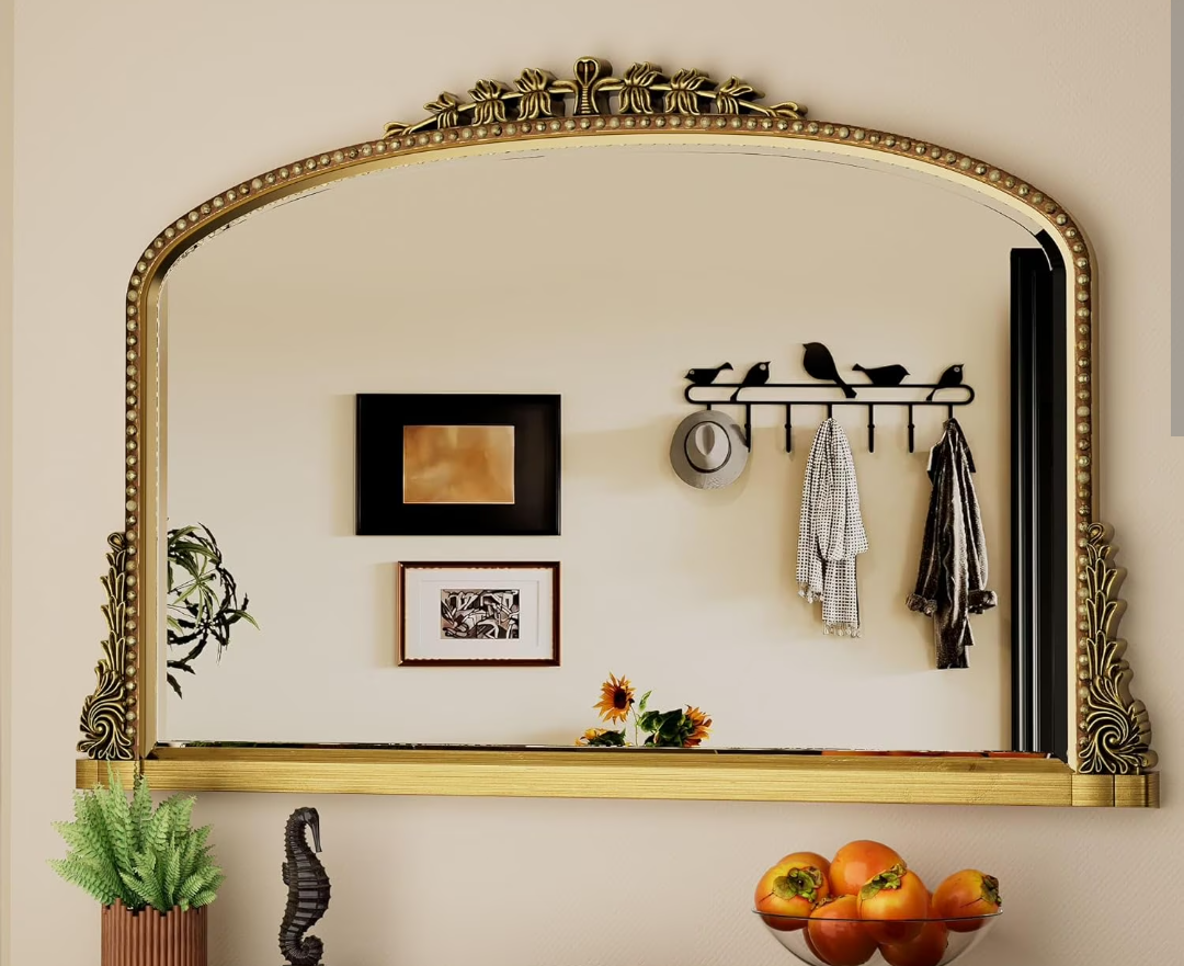Wall Mirror, Vintage Carved Bathroom Mirror 24" x 36" Antique Metal Frame Wall Mirror for Bedroom, Living Room, Entryway, Fireplace, Hallway, Bronze