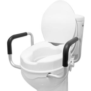 PEPE Mobility - Toilet Seat Riser with Handles 4 inch (Fits Round and Elongated up to 15"), Raised with Lid, Seniors