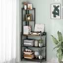 GILLAS 5 Tier Corner Shelf Stand, Freestanding Corner Shelf Unit Bookshelf, Corner Table with Shelf, Tall Storage Organizer Rack for Living Room, Bedroom, Office. Small Space, Metal, Country Rustic (Square-shaped)