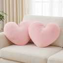 2 Pcs Pink Heart Pillow Decorative Throw Pillows 16-inch Cute Soft Fluffy Heart Shaped Pillows for Women Valentine Anniversary Bed Couch Bedroom Living Room Decor Aesthetic (Light Pink, 16"x13.78")