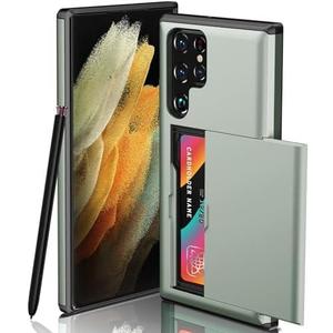 ATRAING Compatible with Samsung Galaxy S24 Ultra Wallet Case with Credit Card Holder Hidden Card Slot Slim Shockproof Protective Hard Cover for Women Man Green