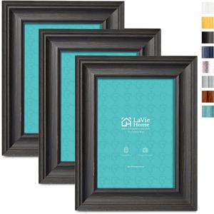 LaVie Home 5x7 Picture Frames (3 Pack, Black Wood Grain) Rustic Photo Frame Set with High Definition Glass for Wall Mount & Table Top Display