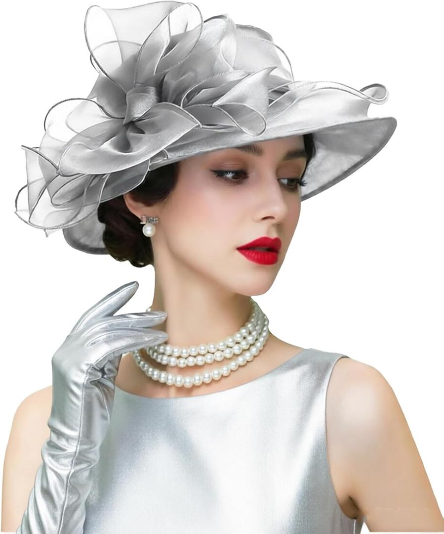 ORIDOOR Women's Organza Cloche Bowler Hat Derby Fascinator for Tea Party Bridal Wedding Hat