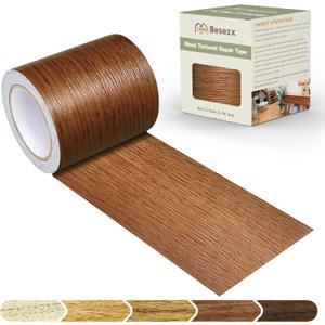 Besezx Wood Grain Tape, 2.4" X15', Self Adhesive Wood Grain Repair Patch for Tables, Chairs, DIY,Baseboards, Doors, Windows, Floors and Furniture Renovation.Raw Wood Grain