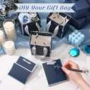 Yeaqee 50 Pcs Mini Metallic Paper Gift Bags with Handles 4x2.75x4.5'' Tiny Small Gift Bags with Thank You Tag for Wedding Graduation Birthday Party Return Gifts Jewelry Business (Navy Blue,Silver)