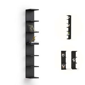 7 Tier Black Floating Shelves, Wall Shelf Unit for Wall Decor Vanity Bedroom Living Room, Narrow Wall-Mount Shelving, Small 4-Tier Lack Display Shelves, 22.4 x 5.9 x 5.9 inches - Set of 2