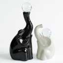 Handmade Elephant Gifts for Women, Ceramic Figurines with Crystal Balls, Modern Statues Home/Office Decor, Animal Sculpture for Anniversary/Housewarming/Wedding/Couples (Black & White)