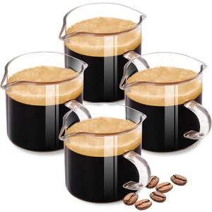 Espresso Cups 4-Piece set, 4 OZ Double Spout Cup with Handle, Espresso Shot Glass with V-Shaped Spout for Espresso Machine, Milk Cup (Espresso cups)