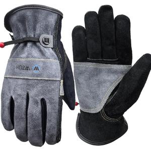 WZQH Leather Work Gloves for Men or Women, Large Glove for Gardening, Tig/Mig Welding, Construction, Chainsaw, Farm, Ranch, etc. Cowhide, Cotton Lined, Utility, Firm Grip, Durable. Grey-Black L
