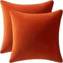 DEZENE Fall Couch Pillow Cases 20x20 Burnt Orange: 2 Pack Cozy Soft Velvet Square Throw Pillow Covers for Farmhouse Home Decor