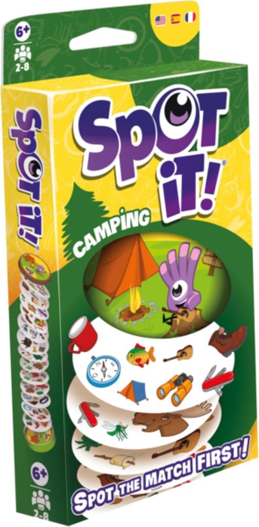 Asmodee Spot It! Camping Card Game (2024 Refresh) - Eco-Blister Edition, 5-in-1 Visual Perception Game for Quick Reflexes and Family Fun, Ages 6+, 2-8 Players, 10 Minute Playtime