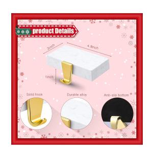 Zhengmy 4 Pcs Christmas Stocking Holders for Mantel Metal Hanging Hooks Stocking Hangers for Fireplace Xmas Party Decoration(Marble Color)