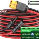 Bateria Power Solar Connector to XT60 Adapter Extension Cable, Solar Panel to XT60 Charge Extension Cable for RV Foldable Solar Panel, Portable Power Station, Solar Generator (35FT-10.6M 12AWG) (12AWG Red and Black)
