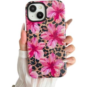 Longlayss Compatible for iPhone 13 Case Flower Cheetah Phone Case | Hibiscus Leopard Cheetah Print Phone Cover for Women Girl Shockproof TPU and Hard PC Protective Cover