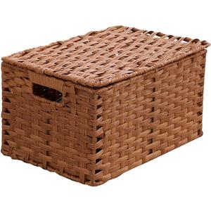 Cabilock Hollow Handle Woven Storage Basket with Lid Capacity Imitation Rattan Organizer for Home Office Kitchen Bathroom Bedroom Design for Daily Use