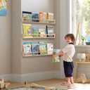 birola Nursery Book Shelves for Kids Rooms - 32 Inches Floating Wall Bookshelves Set of 3, Space-Saving Nursery Shelves with Beads Design for Kids Room, Bedroom and Study Room(Natural)