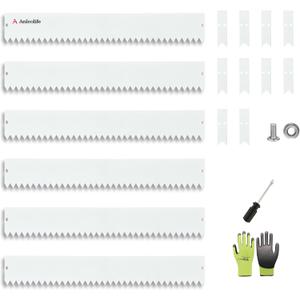 A ANLEOLIFE 20FT Galvanized Steel Landscape Edging, 6-Pack 40" L x 6" H Hammer-in Metal Garden Border with 10 Stakes for Lawn, Pathway, Flower Beds White